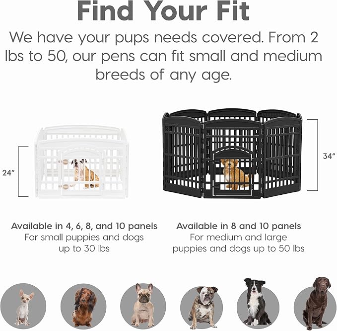 IRIS USA 24" Dog Playpen 8-Panel Pet Exercise Pen with Door Gate 83.5x83.5x24 Puppy Play Pen Indoor Outdoor Plastic Foldable Portable Pet Fence for Small Medium Dogs Puppies Multiple Pets Black