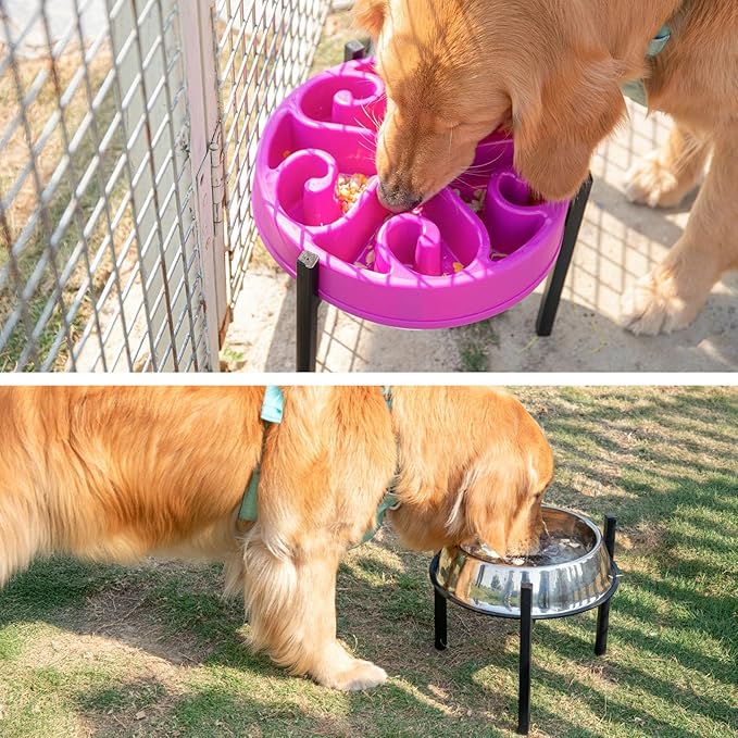 LOOBANI Elevated Dog Bowl Stand: Fits 5.9"-11" Wide Non-Slip Base, Adjustable Elevated Feeder for Medium & Large Dogs Slow Feeders - Black (Fix Size(1 Pack))