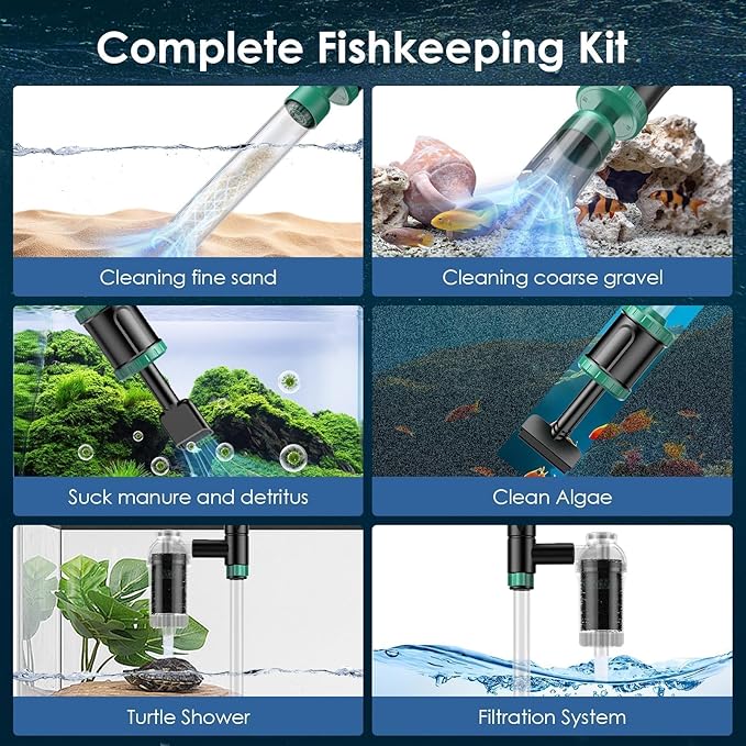AKKEE Aquarium Vacuum Gravel Cleaner, 36W Electric Fish Tank Cleaner Vacuum, 8 in 1 Multifunctional Aquarium Cleaner for Automatic Water Change, Wash Sand, Water Circulation and Timed Off