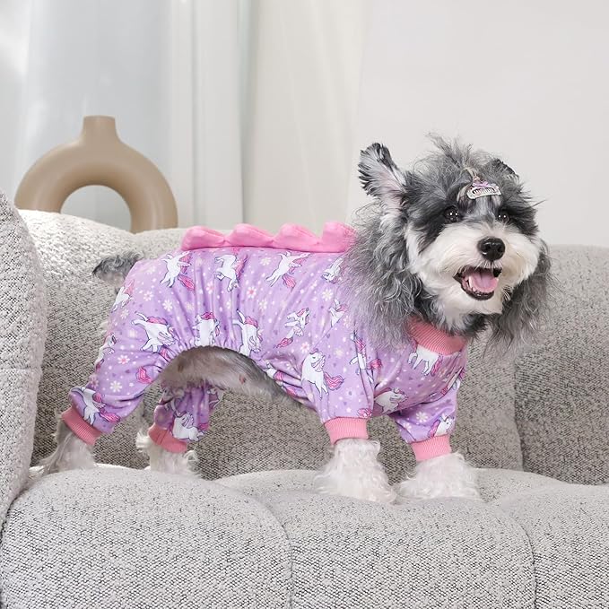 CuteBone Dinosaur Costume Dog Pajamas, Stretchy Spandex Crystal Velvet Sleepwear Coat for Small Dogs, Soft & Warm Pet Outfit Clothes for Cold Weather, Cozy Pullover Design COSP11S