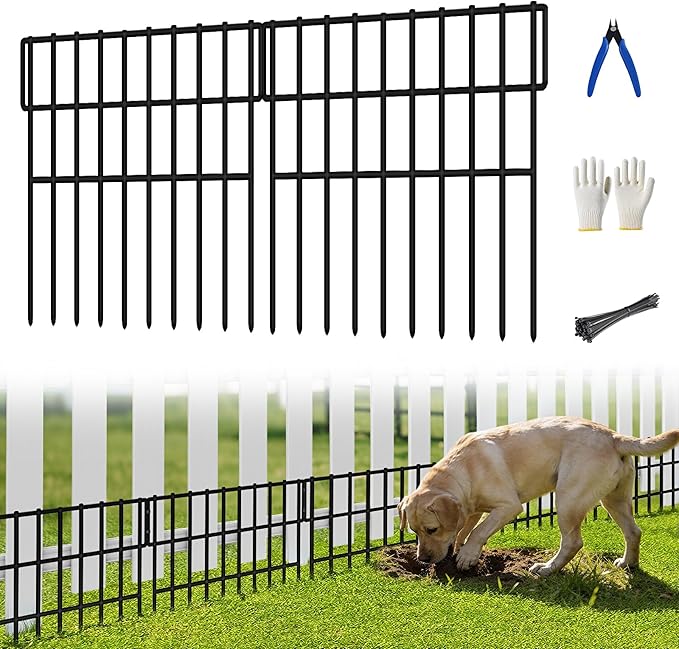 ULIOK 46 Panels Animal Barrier Fence, Garden Fence Animal Barrier, No Dig Fencing, 65.2ft(L) x 13in(H) Dog Fencing Rabbit Fences, 1.5in Spike Spacing Rustproof Metal Fences Border for Outdoor Yard