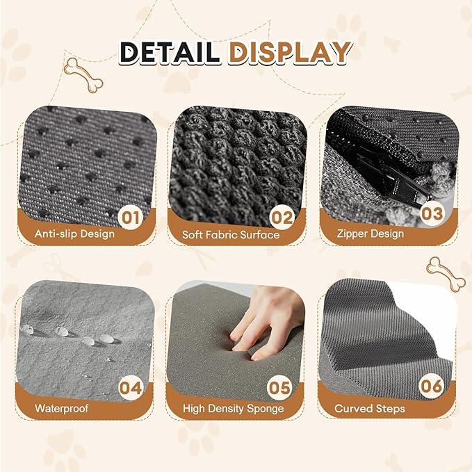 Romrol Dog Stairs Ramp for Small Dogs, 33D Pet Stairs Steps with Durable Non-Slip Waterproof Fabric Cover, Dog Slope Stairs to Bed for Small Dogs and Cats or Pets Joints, 3-Steps