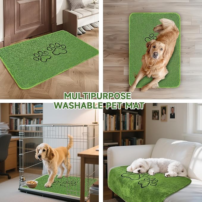 Homimp Guinea Pig Cage Liners, 2 Pack Washable Small Animal Bedding, Fast and Super Absorbent Mat for Small Animal Rabbit Bunny Hamster, Green Long Wool Fake Grass for Potty Training, Green 24"×44"