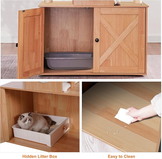 Heybly Cat Tree with Litter Box Enclosure for Indoor Big Cat, Cat Tower for Large Cats 20lbs Heavy Duty, Modern Cat Condo Furniture with Scratching Posts, Walnut HCT110WB