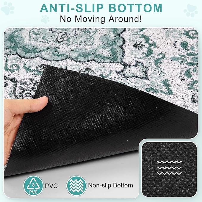 Unicorn Catcher Cat Litter Mat 40" x 30" Non-Slip Litter Box Mat Washable Litter Catcher Mat for Litter Box Indoor Food Mat Supplies Essentials, Dark Cyan