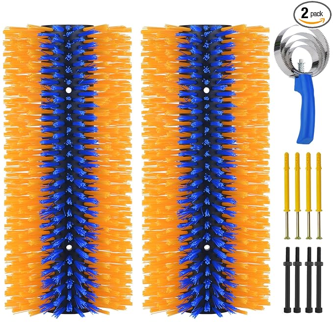 2 Pack Livestock Scratching Brush, Large Horse Grooming Brush Kit With Stainless Steel Curry Comb for Full Massage, Heavy Duty Animal Scratcher for Goat, Cow, Donkey, Horses, Barn or Pasture