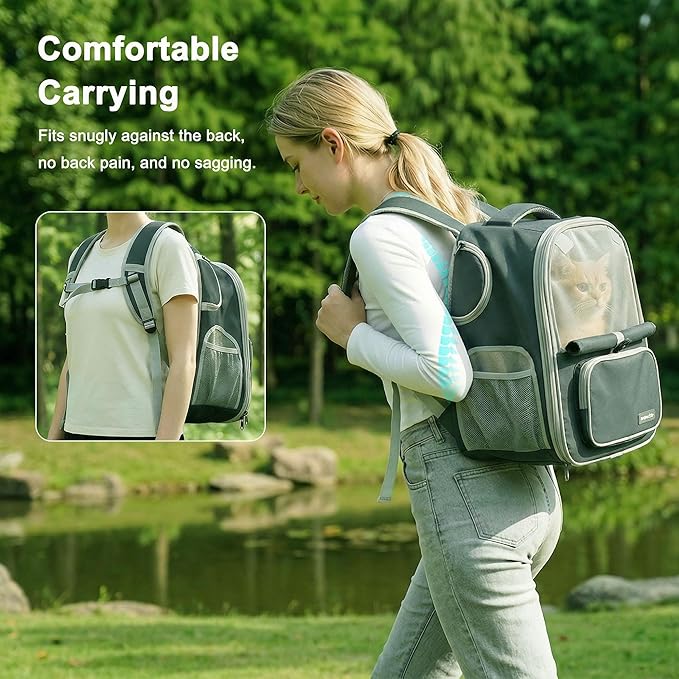 Cat Backpack Carrier Expandable, Breathable Mesh & Lockable Zippers & Shaded Curtains & Multi-Entry, Pet Backpack for Kitty Puppy Small Dogs Up to 18lbs for Travel, Hiking, Car, Vet(Green)
