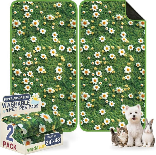 Washable Pee Pads for Dogs, Reusable Puppy Potty Training Pads, Ultra-Absorbent Thick Waterproof Leak-Proof Non-Slip Pads & Mat for Crate, Playpen, Floor, Whelping & Housebreaking , 2 Pack 24"x48"