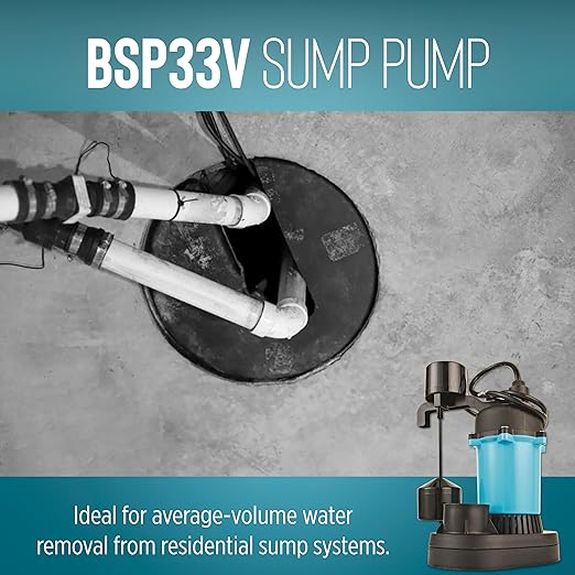 Little Giant BSP33V 1/3 HP, 115 Volt, 2880 GPH Automatic Submersible Epoxy Coated Cast Aluminum Sump Pump with Piggy-back Vertical Switch and 8-Ft. Cord, Blue, 506251