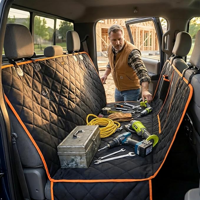 iBuddy Dog Seat Covers for Trucks 100% Waterproof Car Hammock for Truck Back Seat Durable X-Large Seat Cover Against Dirt and Dog Fur Machine Washable Pet Seat Cover for Trucks and Large SUVs