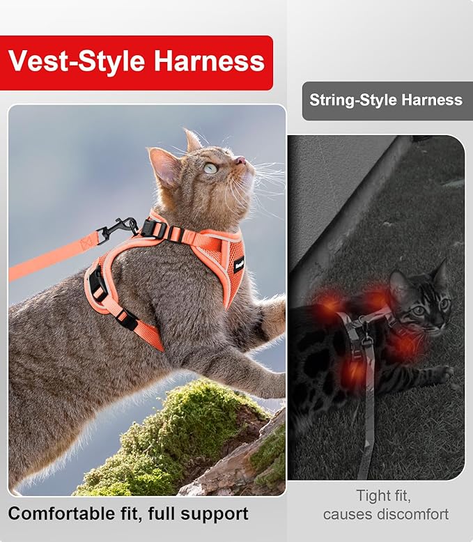 Cat Harness and Leash for Walking Escape Proof Soft Adjustable Cat Leash Breathable Comfortable Vest Easy to Wear Kitten Harness for Outdoor Travel (Orange, XS (4-6lb))