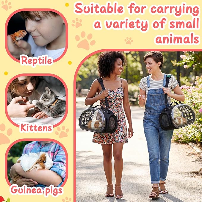 Hsei Small Pet Carrier Bag Portable Small Animal Travel Bag with Clear Side Panel Shoulder Strap for Hamster Chinchilla Rabbit Hedgehog Sugar Bird Lizard