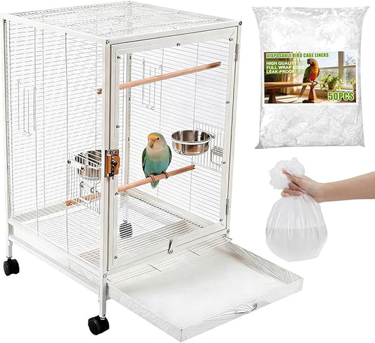 50 Pcs Disposable Bird Cage Liners, 26x18 Inch - Transparent PE Liners for Small & Medium Parakeet Cages, Fit Budgies, Cockatiels, Cockatoos, Easy-to-Clean Tray Accessories
