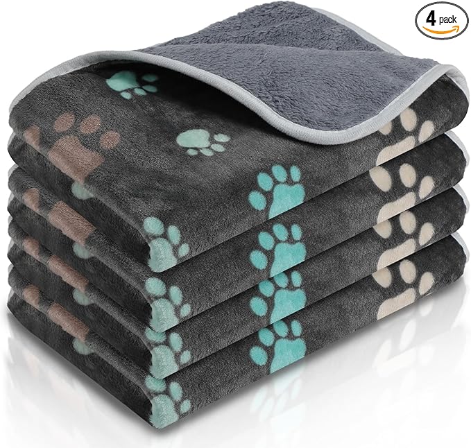 Reginary 4 Pcs Waterproof Guinea Pig Blankets Washable Small Animal Fleece Bedding Guinea Pig Cage Liners Reusable Training Pads Pet Pee Pad Sleep Mat for Hamster(Cute Paw,24 x 16 Inch)