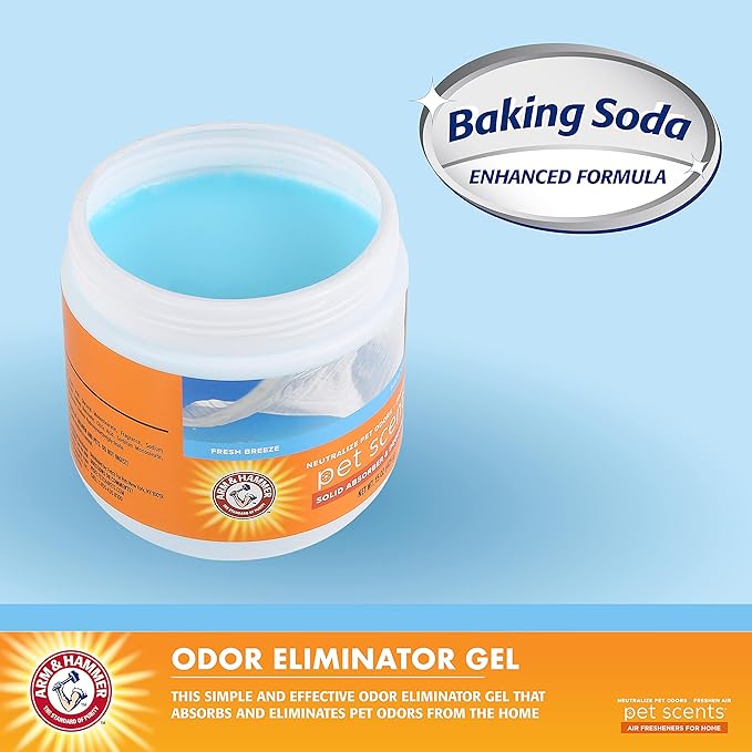 Arm & Hammer Pet Scents Gel Odor Eliminator, Baking Soda Deodorizer for Pet Rooms, Litter Box Areas, and Indoor Spaces, Long-Lasting Solid Gel Format, Fresh Breeze Scent, 15 Oz