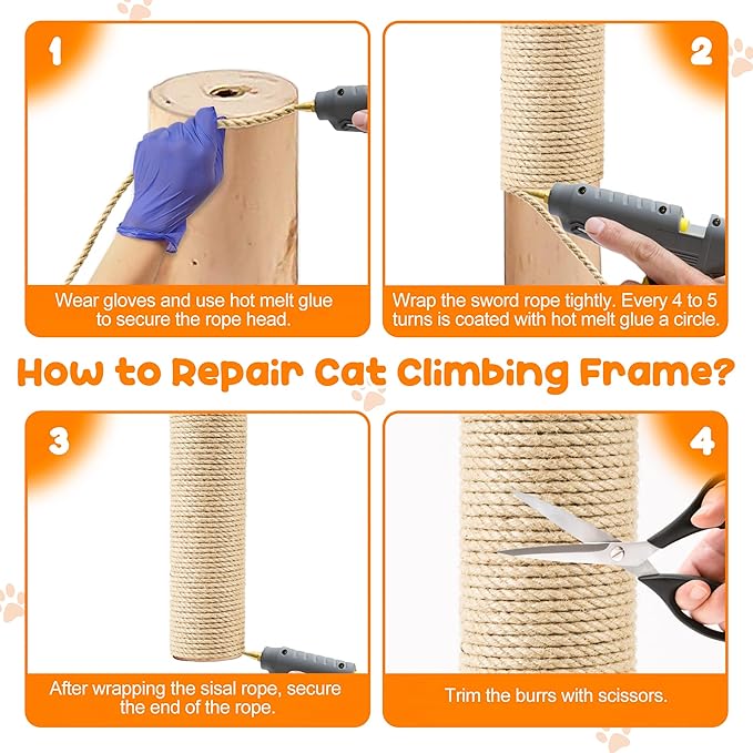 98FT/30M Cat Scratching Sisal Rope, 6mm 1/4 inch Thick Natural Jute Rope for Scratch Posts, Cat Trees, DIY Projects, Sisal Rope for Cat Scratcher with 2 Cat Mouse Toys (Natural, 98ft)