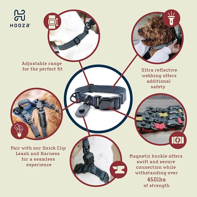 Quick Clip Dog Collar & Rope Leash Set, Blue Medium – Magnetic Buckle, Reflective