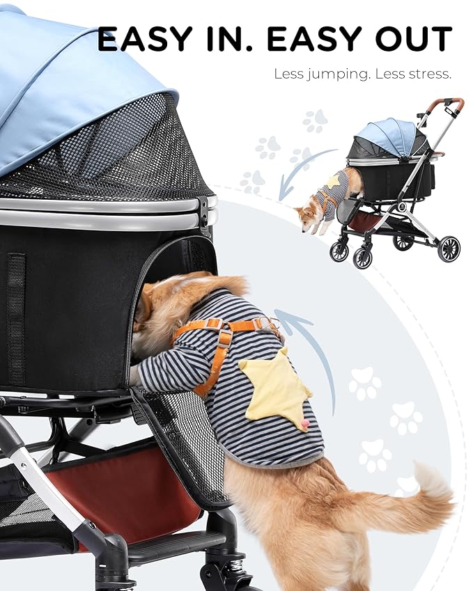 GTPLAYER Pet Stroller for Small Dogs & Cats, 3-in-1 Foldable Pet Stroller with Detachable Carrier, 360° Swivel Front Wheels & Rear Brakes, Up to 45 lbs, Light Blue
