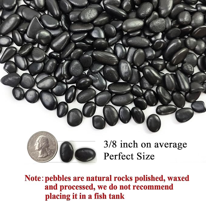 FANTIAN 2 lbs Black Pebbles for Indoor Plants, 3/8 inch Decorative Rocks, Black River Rocks for Succulent Potted Plant, Vase, Aquarium, Landscaping and Outdoor Garden Rocks