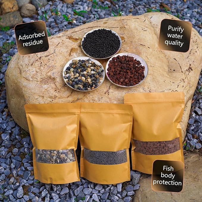3-in-1 Low Maintenance Aquarium Filter Bio Media: Volcanic Rock, Natural Gravel & Aquatic Plant Cultivation Soil - Helps Reduce Water Changes for Freshwater Tank, Pond