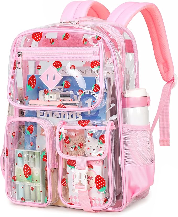 PIG PIG GIRL Clear Backpack for School,Heavy Duty PVC Transparent Bookbag for Girls Stadium Approved See Through Backpack