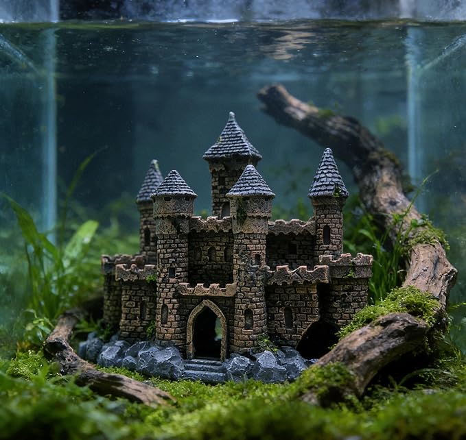 M2cbridge Aquarium Decor Castle Shipwreck Ornament Underwater Landscape(Mountain Castle)