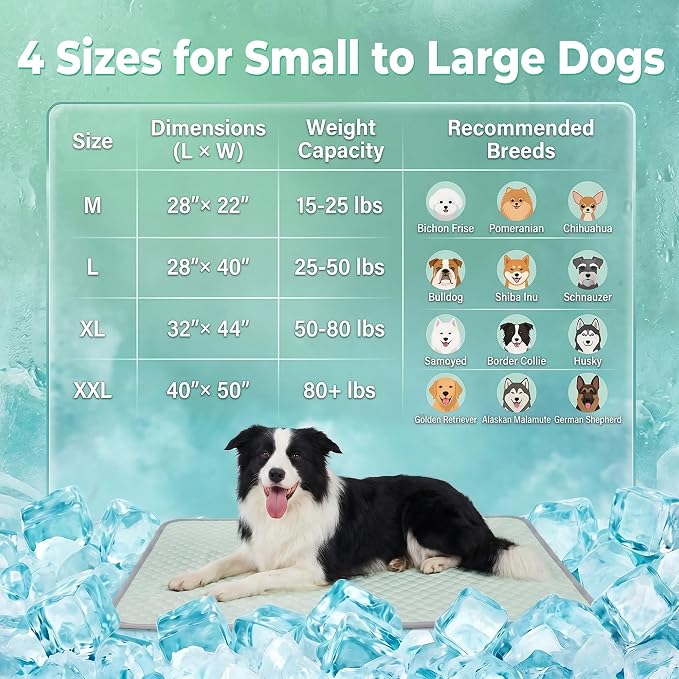 PatiencET Extra Large Dog Cooling Mat, 40 x 50 in XL No-Gel Cooling Pad for Large Dogs, Cool Touch Pet Mat with Ice-Dot Texture, Washable Summer Dog Mat for Bed, Floor, Crate, Sofa, Car, Light Green