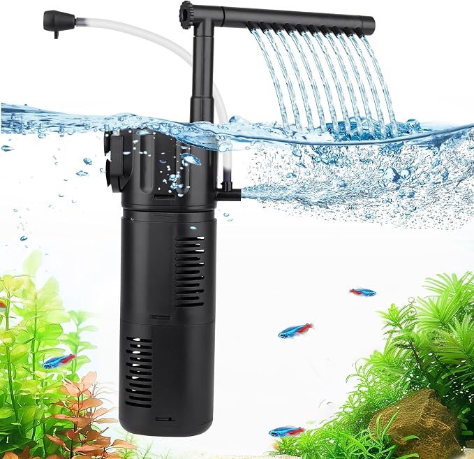 hygger Aquarium Internal Filter for 30-80 Gallon Tank, Flow Rate Adjustable 4 in 1 Submersible Fish Tank Filter with Aeration System,Filtration/Oxygenation/Waveker/Circulation