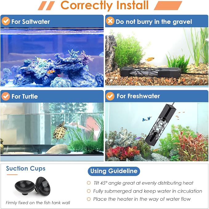 hygger Submersible Aquarium Heater 900W Fish Tank Heater with Temperature Control & Auto Off Protection for 110-250 Gallons Saltwater and Freshwater