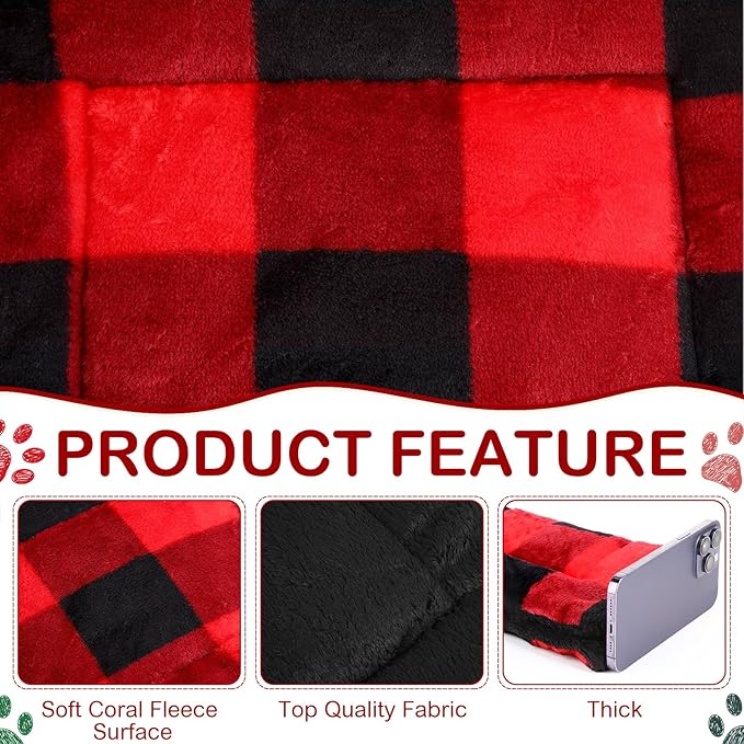 Haull 4 Pcs Waterproof Guinea Pig Bedding Guinea Pig Bed Plush Cage Liners Soft Rabbit Dog Crate Pad Cat Mat Reversible Cozy Animal Pee Pad Hamster Bunny Mat Accessory(Christmas Plaid,13 x 18.5 Inch)