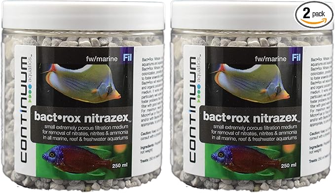 Continuum Aquatics Bact Rox Nitrazex – Small Porous Filtration Media to Remove Nitrates, Nitrite, and Ammonia in Reefs, Marine Saltwater and Freshwater Aquariums, 250-ml (Pack of 2)