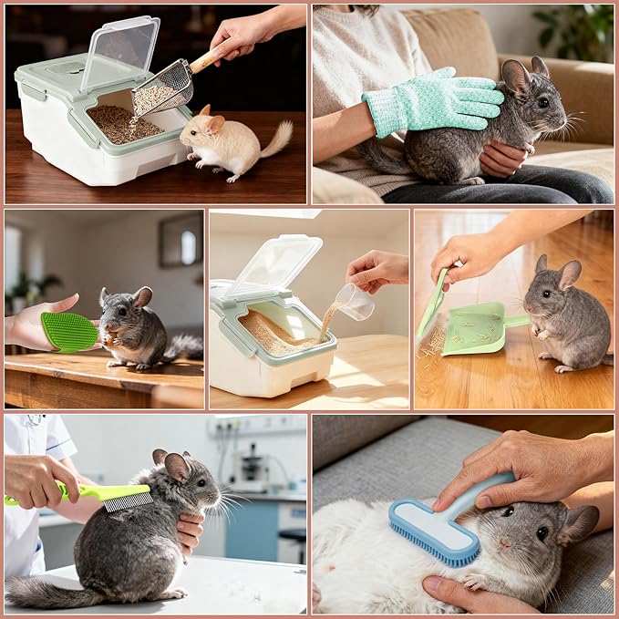 Extra Large Chinchilla Sand Bath Container Kit, Plastic Chinchilla Dust Bath House with Wash and Care Accessories, Dust Bathtub for Hamster Hedgehog Guinea Pig and Other Small Animals