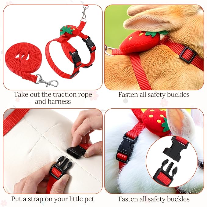 2PCS Bunny Harness and Leash Guinea Pig Leash Rabbit Bunny Leash Kitten Harness and Leash Set for Guinea Pig Ferret Cat Puppy Duck Small Pets Outdoor Walking