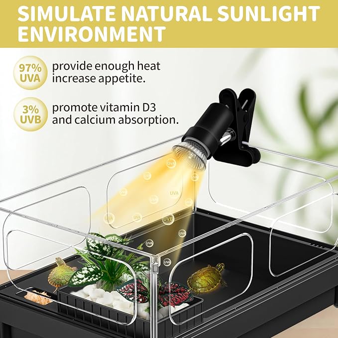 GOZILLA Reptile Heat Lamp, Turtle Lamp with 360°Rotatable Timing & Dimming Cycle Timer, 25W+50W UVA/UVB Reptile Light Bulbs for Reptile and Amphibian Tanks, Terrariums and Cages.(Black)