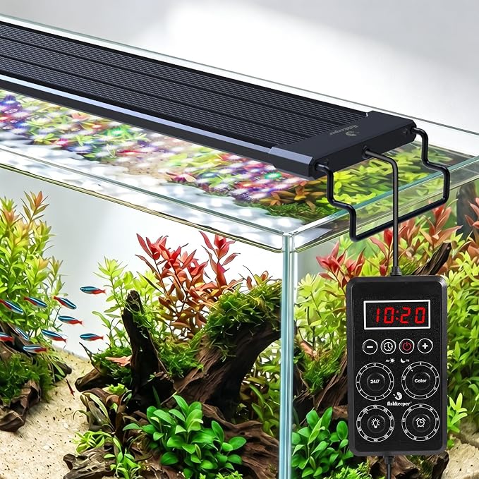 fishkeeper LED Aquarium Light for Plants, 24/7 & DIY Mode, IP68 Waterproof | 3-Second Start 24/7 Lighting Cycle, Full Spectrum Fish Tank Light with Timer, 9 Colors, 10 Brightness for 40-48in Freshwater