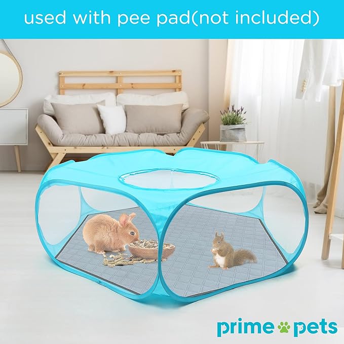 Prime Pets Small Animal Playpen, Guinea Pig Playpen, Foldable Hamster Cage Tent with Zipper Cover, Waterproof Play Yard Fence for Hamster Rabbit Kitten, Indoor Small Pet Exercise Pen