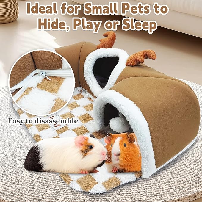PINVNBY 3 Pcs Guinea Pig Hideout and Tunnel Bed, Removable Soft Bunny Tunnel Tube with Guinea Pig Liner Small Animal Tunnel Toy for Ferrets Hamster Hedgehog Kitty Chinchilla（Gray）