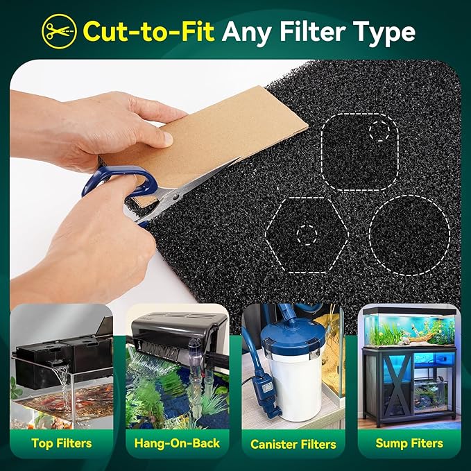 Borlech Aquarium Bio Filter Sponge Pad - Cut-to-Size Aquarium Filter Media for Fish Tank, Pond, Sump - Mechanical & Biological Filtration (18.5"x18.5"x1.6", 20PPI, 1 Pack)