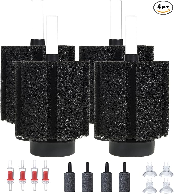 ALEGI Aquarium Bio Sponge Filter with Ceramic Media for Clear and Quiet Aquariums for Betta Fry Shrimp Tiny Fish Tank (40-75 Gallon 4 Pack)