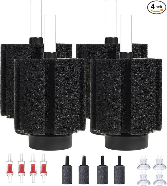 ALEGI Aquarium Bio Sponge Filter with Ceramic Media for Clear and Quiet Aquariums for Betta Fry Shrimp Tiny Fish Tank (40-75 Gallon 4 Pack)