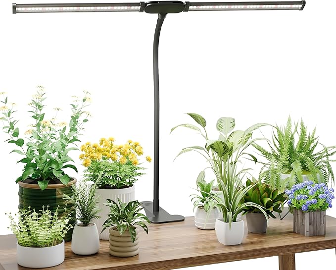 LED Grow Light, 6000K White Full Spectrum Clip Plant Growing Lamp | with Rotatable Dual Head for Indoor Desk Plants,Dimmable & Timer 4/8/12H,High Power Output for Faster Growth,1-Head