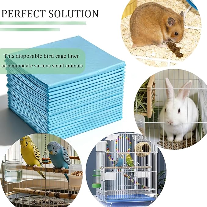 100 Sheets Disposable Bird Cage Liner, Super Absorbent Leak-Proof Birdcage Liners Cuttable Birdcage Liner Quick-Dry Surface for Cockatiels Canaries Parrots (12.9" x 17.7")