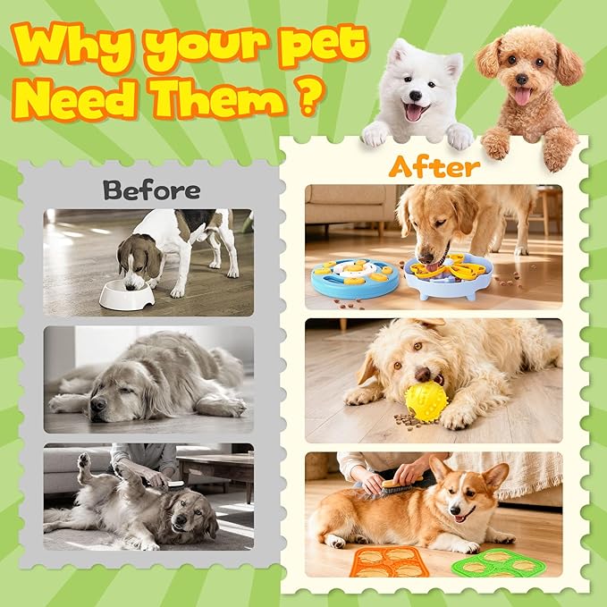 Forfon Curated Dog Puzzle Toys for Boredom and Mental Stimulation, 10-Pack Enrichment Toy Set with Slow Feeder Bowl, Lick Mat & Treat Ball to Keep Dogs Busy and Engaged