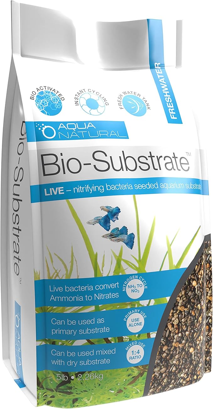 Aqua Natural Midnight Pearl Bio-Substrate 5lb for Aquariums, Gravel seeded Start up bio Active nitrifying Bacteria 2-4mm, Brown, Black, Gold, Small (BIOFRESH003)