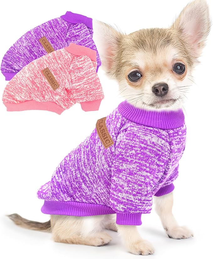 2 Pieces Dog Sweaters for Small Dogs Fall Dog Clothes Female Winter Fleece Puppy Sweaters Warm Thick Outfit Pet Small Dog Sweater for Boy Girl Dogs Yorkie, Chihuahua, Bulldog, Dachshund, Pug,Large