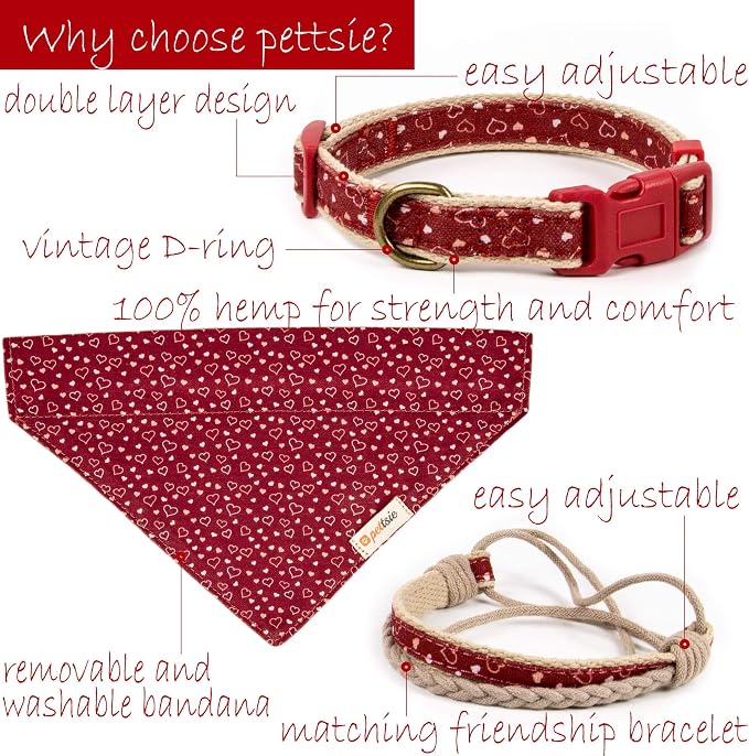 Pettsie Hemp Dog Bandana Collar & Matching Owner Friendship Bracelet | Soft & Durable Hemp, Removable Scarf, Matching Owner Friendship Bracelet, Gift-Ready Set