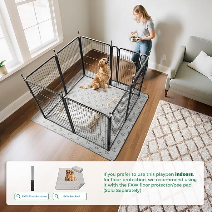 FXW Rollick Unleashed Dog Playpen for Indoor, Yard, RV Camping, 40 inch 8 Panels for Medium and Large Dogs, Black│Patented