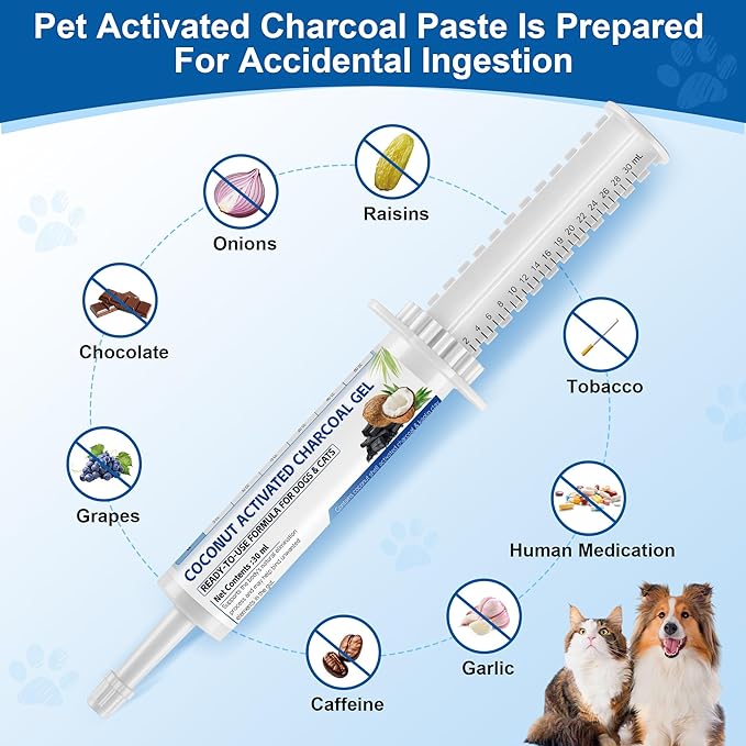 Pet Emergency Activated Charcoal Paste, Toxin Absorber for Dogs & Cats, Aids Digestive System Recovery, Pet First Aid Kit, 30 ml