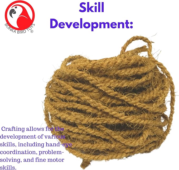 Bonka Bird Toys 3855 Natural Coconut Fiber 30' Rope, Parrot Bird Toy DIY Projects Craft, Amazon, Macaw, African Grey, and Similar