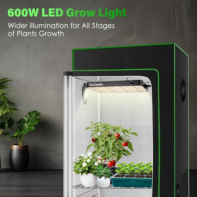 FOXGARDEN 6000 Lumen LED Grow Light for Indoor Plants, Full Spectrum Hanging Plant Light with 5 Dimmable Settings, Dual Fans, Seed Starting Grow Lamp for Seedlings, Hydroponics, Vegetables & Flowers